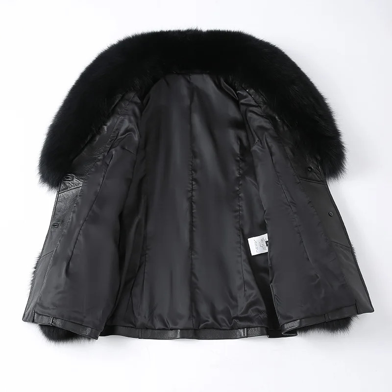 Autumn Winter Fox Fur Collar Real Leather Jacket Women Lady Streetwear Coats FG5077 241121