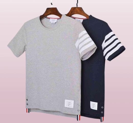 Fashion BrandThom Tshirt Men Women Short Sleeve Casual Clothing Solid Striped Summer Oneck Cotton ShirtsXUUD
