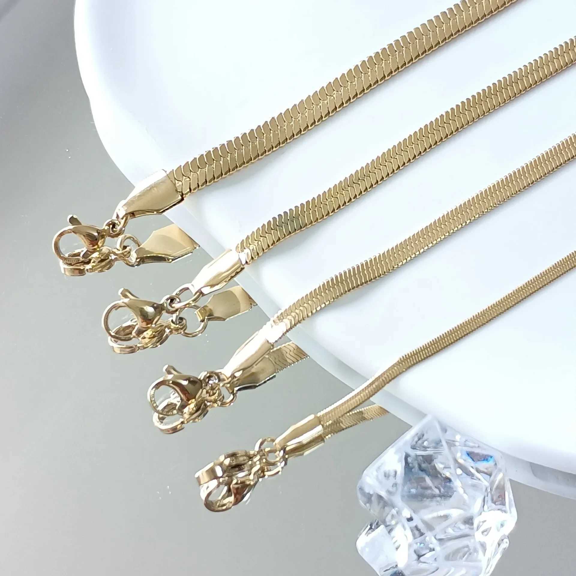 Gold mens 925 sterling silver 4mm flat snake chain necklace punk chain womens jewelry fashion trend party accessories wholesale X241123