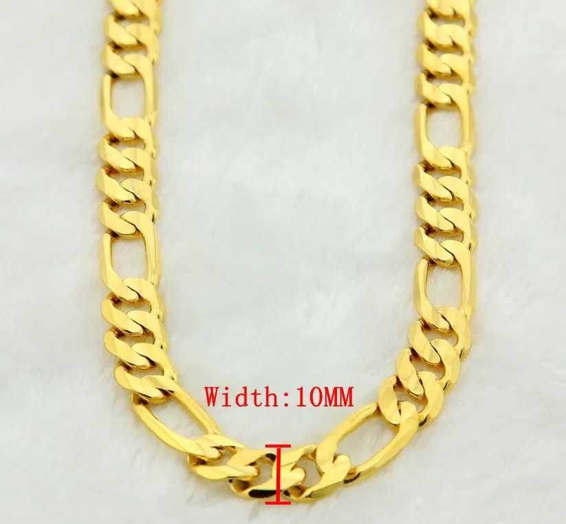 Pure gold mens chain necklace jewelry gold-plated 24k gold 10mm thick Figaro mens chain necklace 20 inches 22 inches 24 inches 26 inches 28 inches 30 