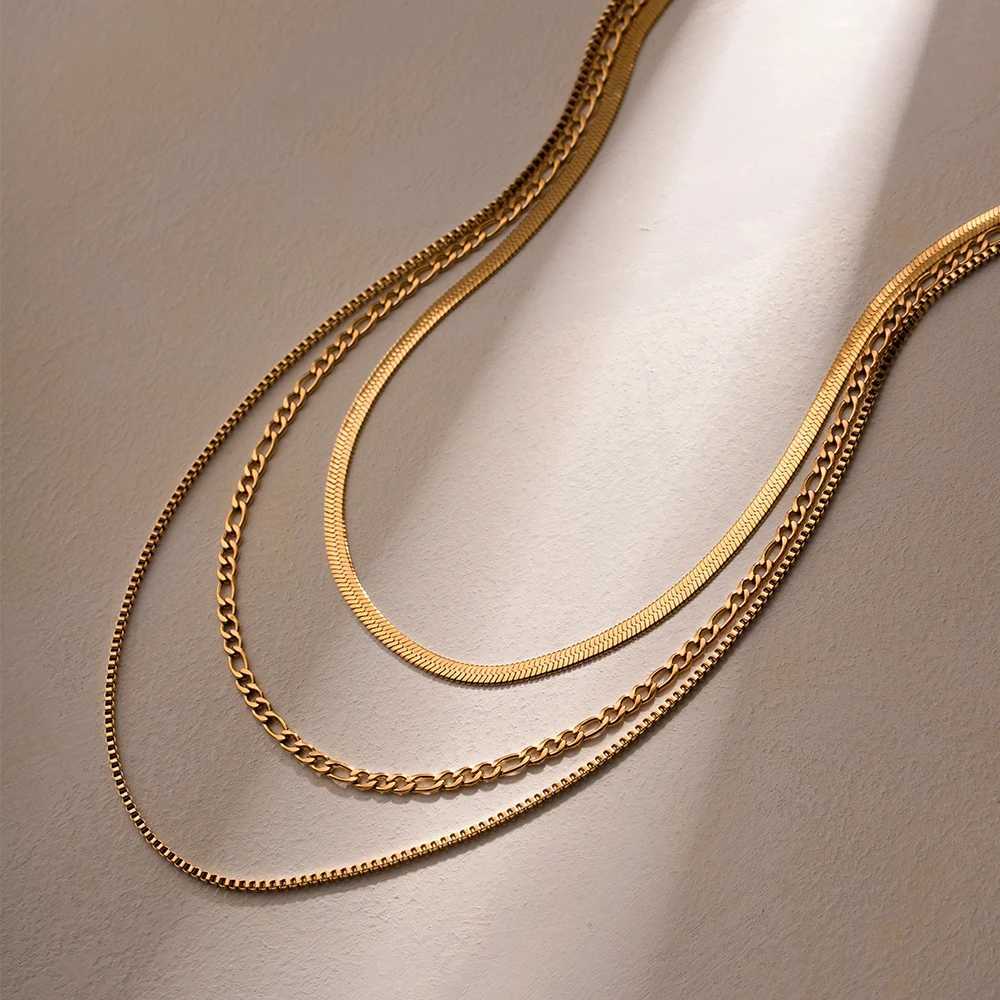18K Gold Plated Stainl Steel Flat Snake Chain With Letter Triple Layered Necklace Vintage Luxury Women Tarnish-proof ChainX241123