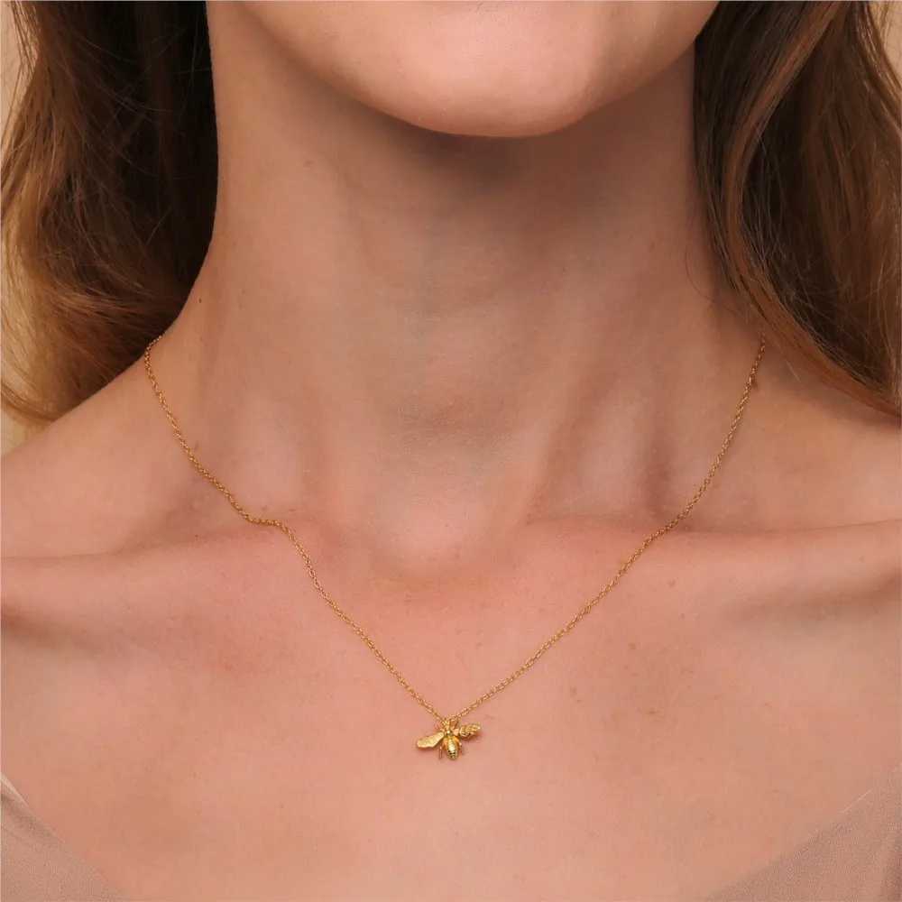 Canner Real 925 sterling silver gold-plated simple bee pendant necklace suitable for womens clavick chain temperature necklace jewelry X241123