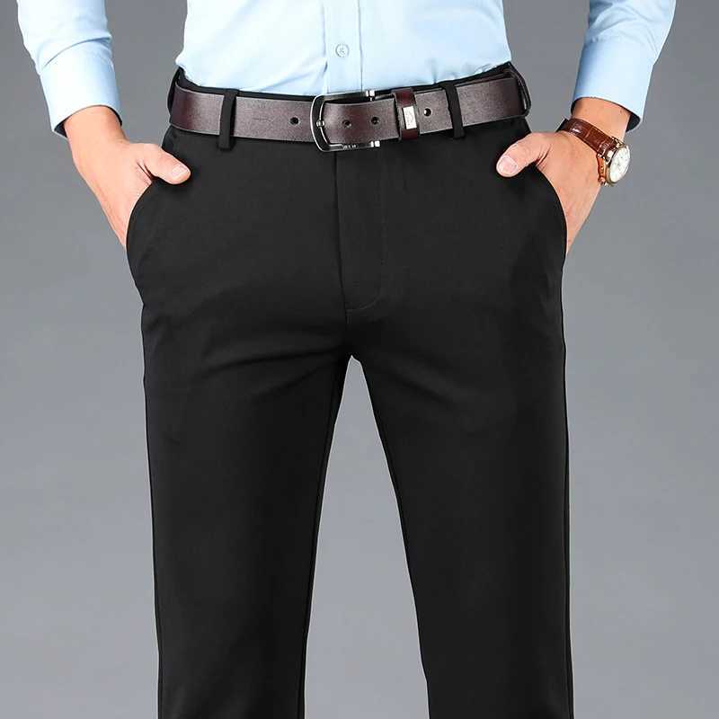Spring Autumn Mens Casual Pants Elastic Business Trousers Fashion Comfortable Office Korean Japanese Spandex Formal Pants Black W250225