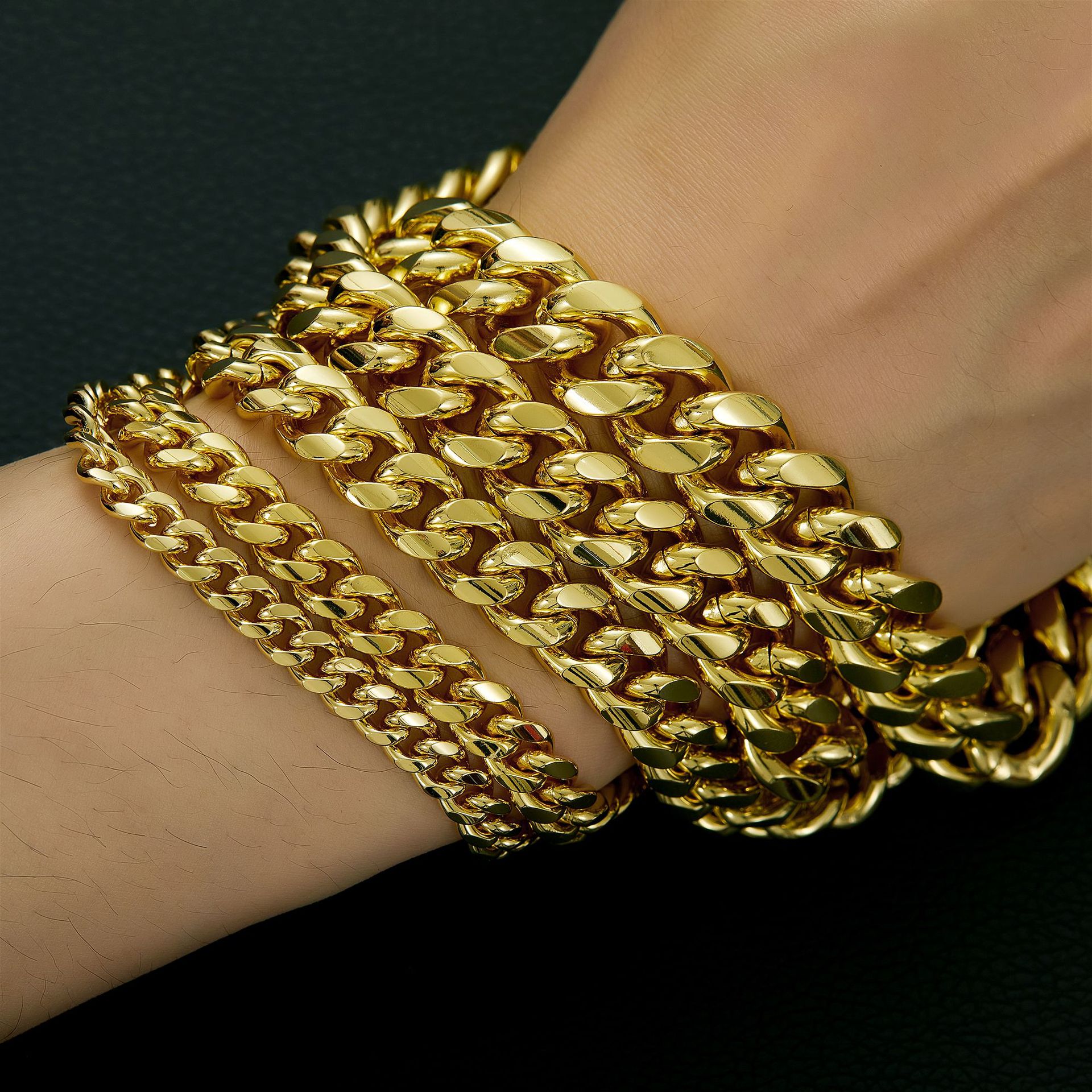 Solid Stainless Steel Hip Hop Miami Cuban Chain Available Sizes 6-14mm, 14K Gold Plated