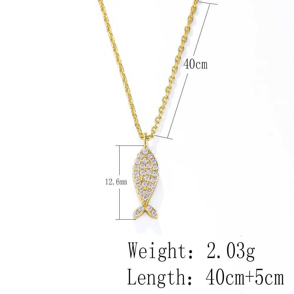 14k gold plated Cute Zircon Fish Pendant Necklace jewelry 925 Sterling Silver necklace for Kids Girls X250516