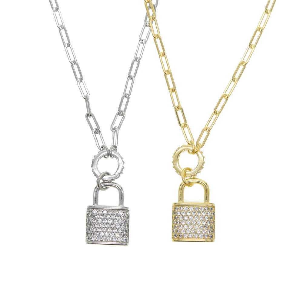 925 sterling silver lock shaped pendant necklace suitable for women pendant full cubic zirconia gold silver exquisite jewelry party X241123
