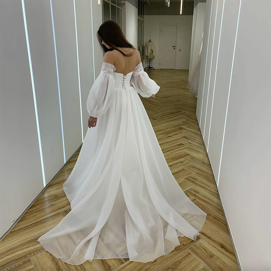 Strapless Ruched Neck Organza Wedding Dresses With Removeable Sleeves A-e Dress or Length Bridal Gown