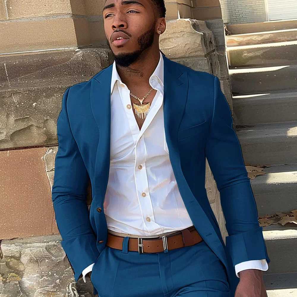 Beige business mens 2-piece set 2-piece set buttoned jacket pants formal grooms tailcoat ultra-thin suitable for Terno Masculino mens wedding dress W2