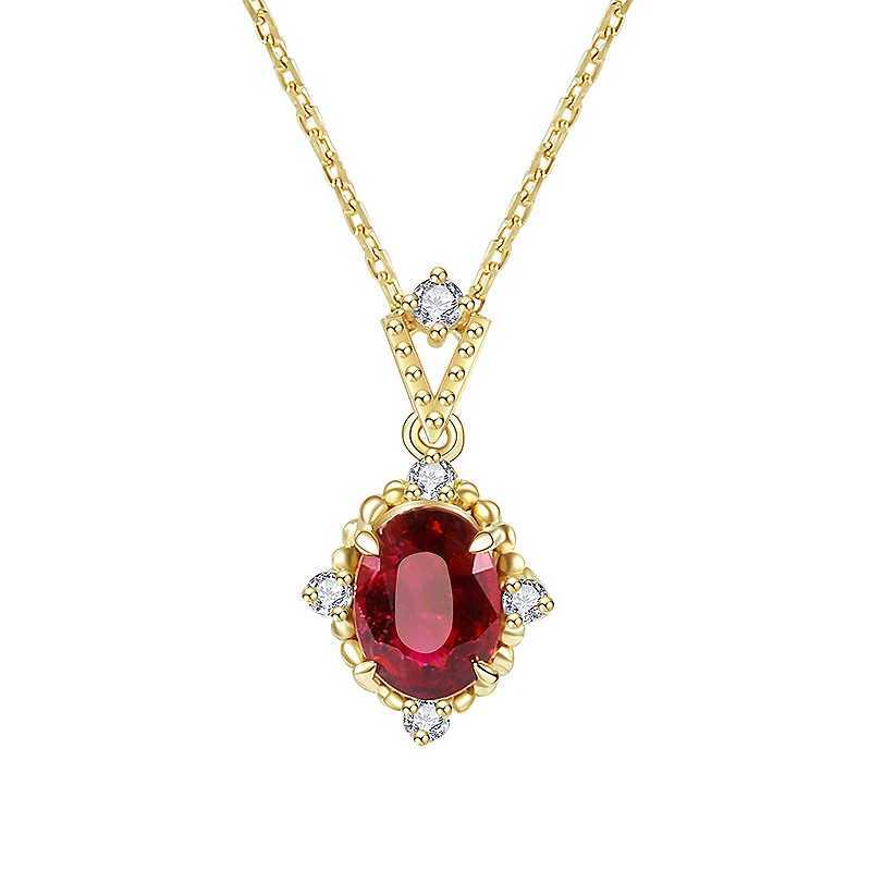 Retro 925 sterling silver ruby 18K gold-plated chain necklace with garnet zircon exquisite womens necklace party jewelry X241123