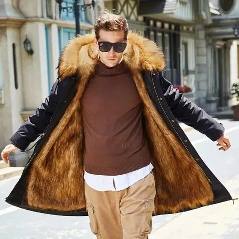 Mens Parka Winter Mink Coat Mens Parkas Natural Fox Fur Collar Hooded Jacket Medium length Coat 241122
