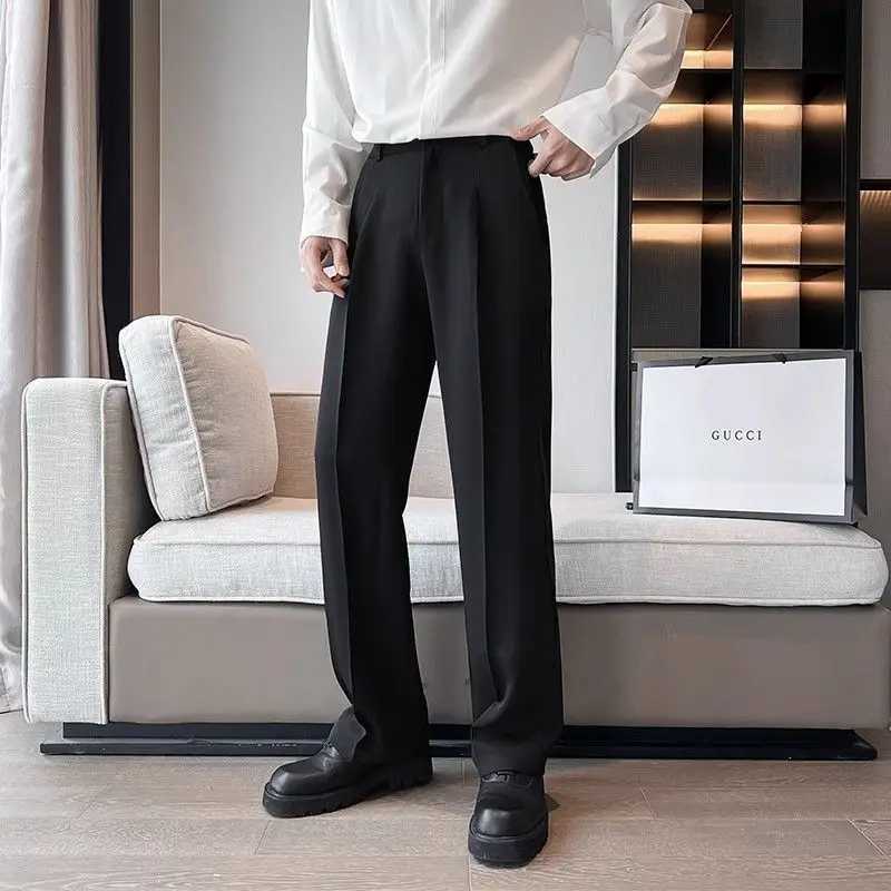 Wide leg gray pocket mens summer pants custom Chinese mens dress relaxed spring clothing mens suit Trouser official designer W24241123