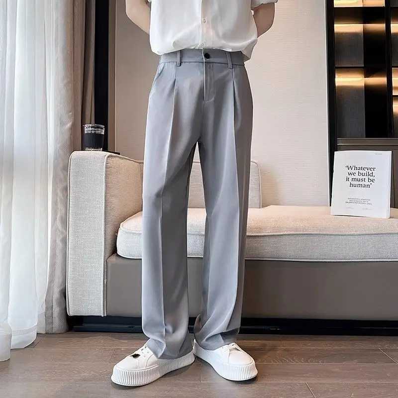 Wide leg gray pocket mens summer pants custom Chinese mens dress relaxed spring clothing mens suit Trouser official designer W24241123