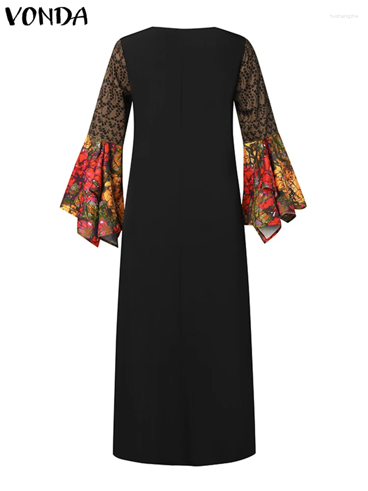 Casual Dresses VONDA Women Summer Party Maxi Dress 2024 Spring Long Flare Sleeve Oversized Vintage Printed Sundress Robe Femme