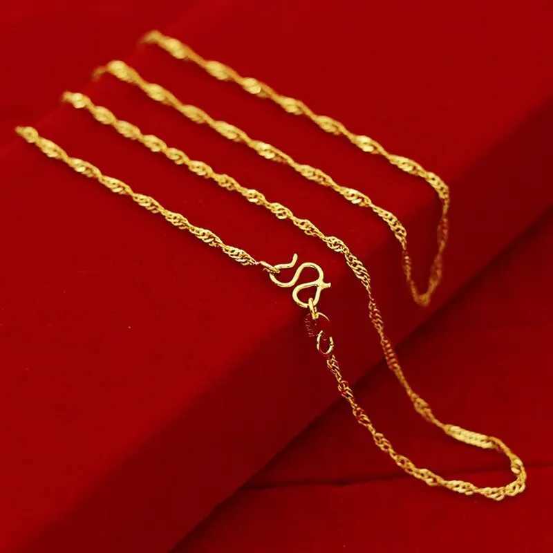 TIEEFEGO 2022 New 24K Gold Necklace 45CM Box Chain/Water Ripple/Single Water Ripple Necklace with Chain Suitable for Womens Jewelry Gifts X241123