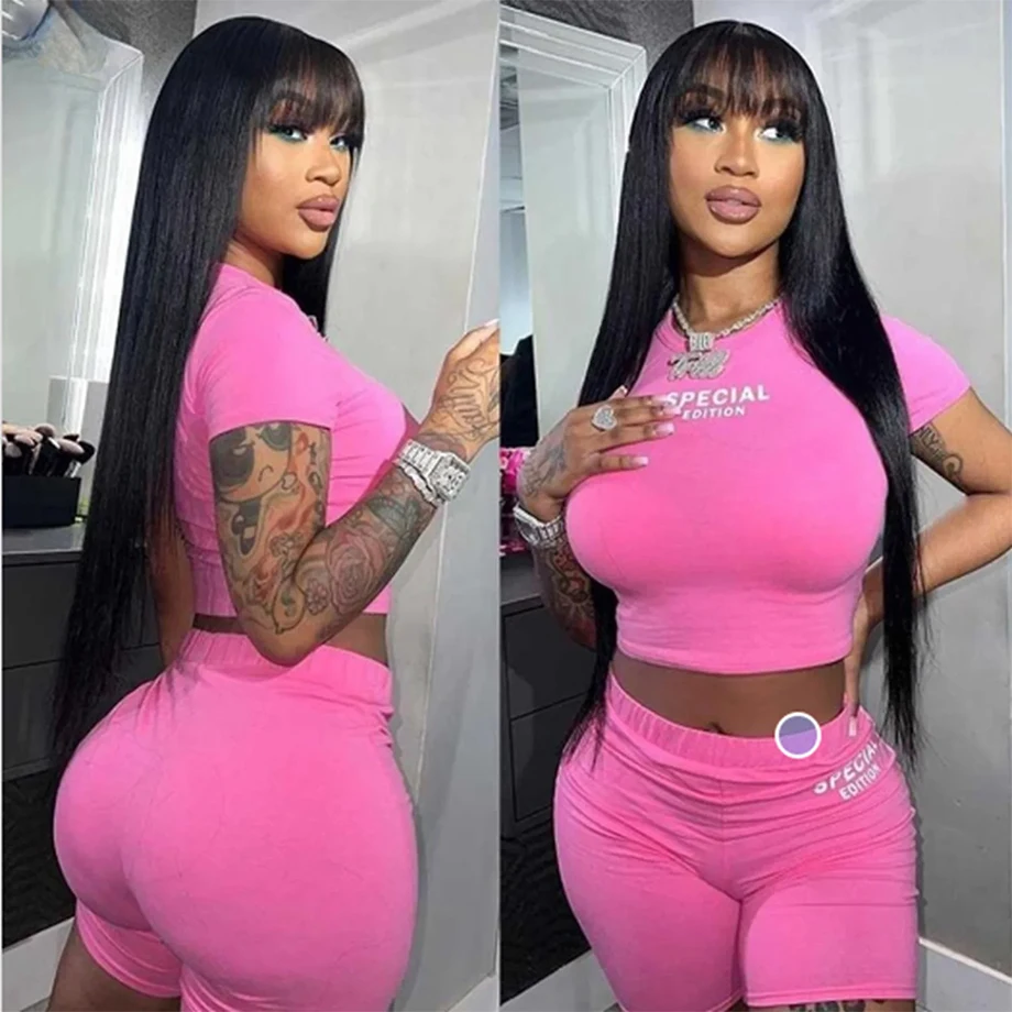 Free shipping Long Straight with Bangs Peruvian Remy Human Hair for Women Daily Use Natural Black /brown/red /blonde Full Lace Front Wigs