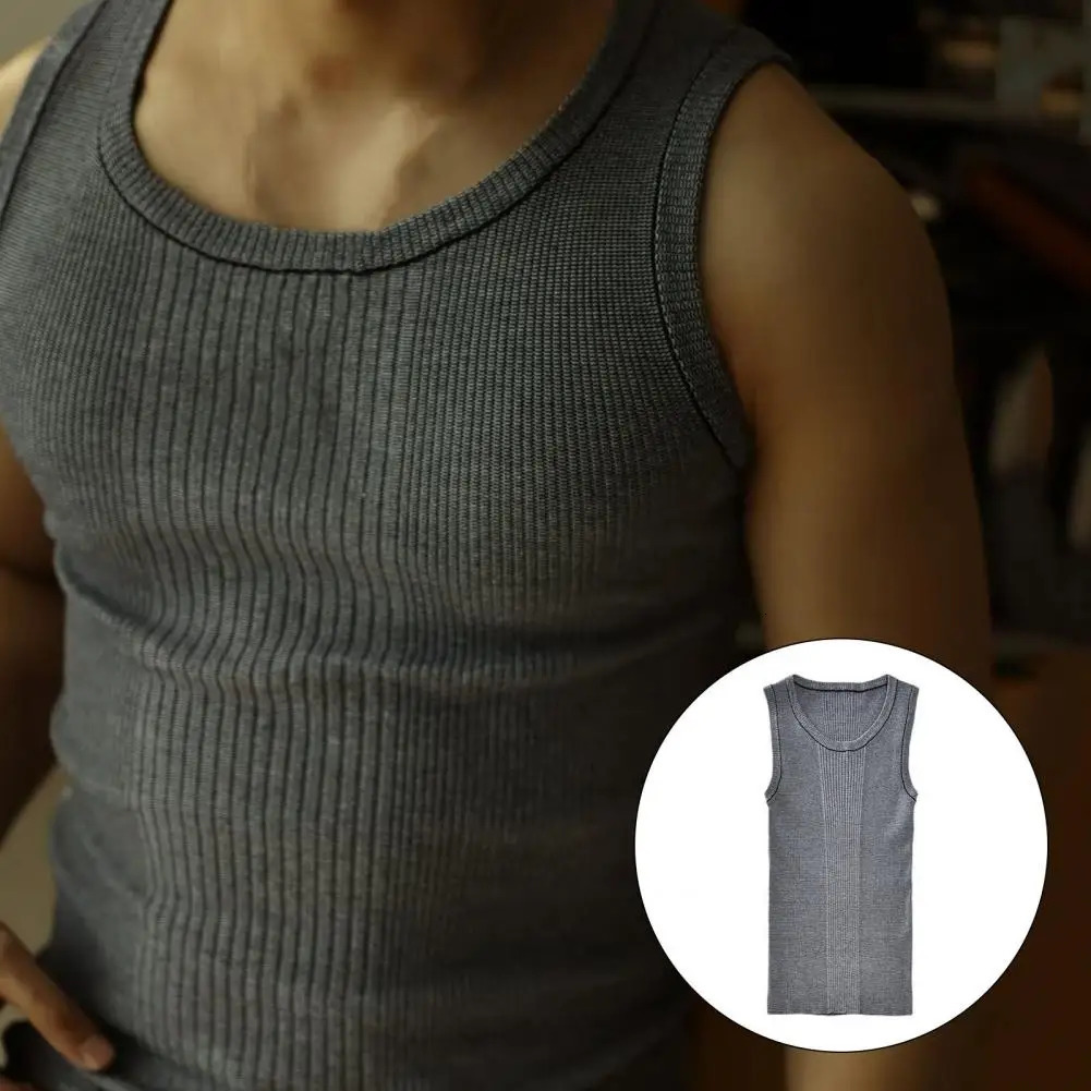 Men Summer Vest Sleeveless Roun Neck Slim Fit Ribbed Knitted Elastic Breathable Casual Activewear Workout Fitness Gym Tank Top 240415