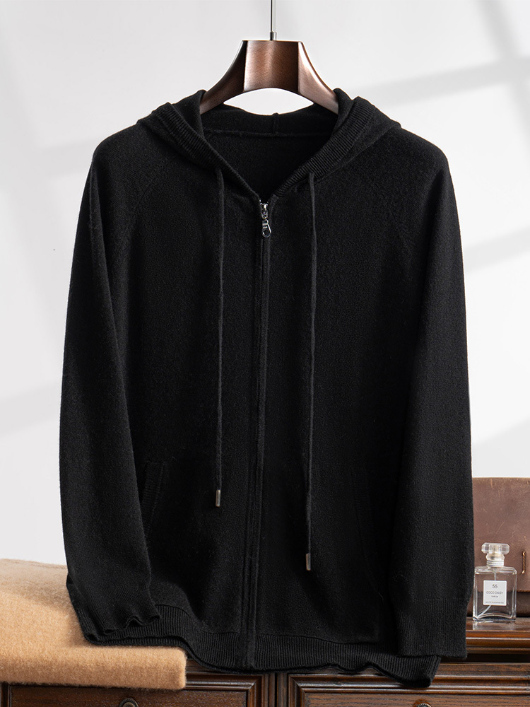 ANGEL Autumn Winter Men's 100% Hoodie Zipper Cardigan Smart Casual Soft Warm Cashmere Knitted Sweater Coat Top
