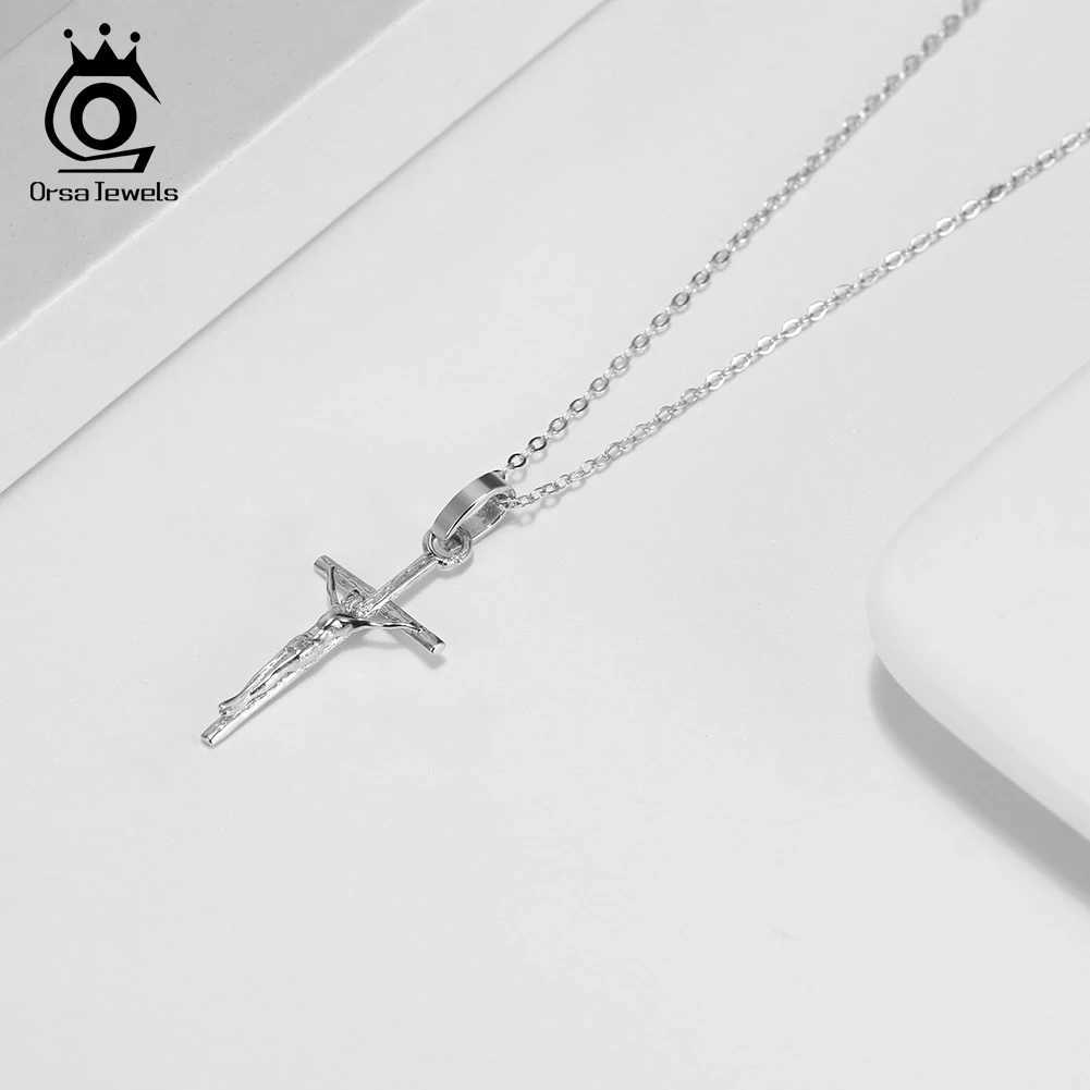 ORSA JEWELS 14K Gold Retro Jesus Cross Pendant Necklace 925 Pure Silver 45cm Cross Necklace Womens Gift SAPN39 X241123