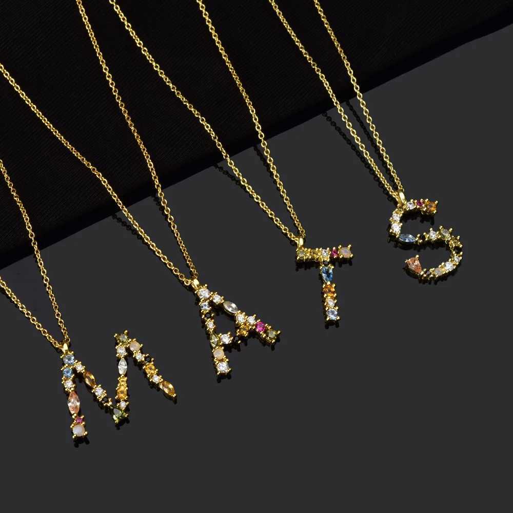 Kikic 925 sterling silver gold M letter initial pendant necklace letter name special color CZ zircon womens jewelry X241123