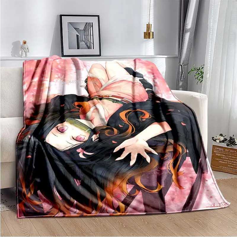 Blankets Anime Demon Slayer Kimetsu no Yaiba Fleece Blanket Nezuko Kamado Tanjiro Kamado Soft Bedding Bedspread Sofa Warming Cover T240422
