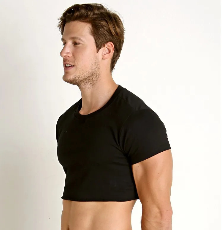 Summer Mens Super Short T - Shirt Gym Coat Sport Bottom Sexy Stage Costume 240415