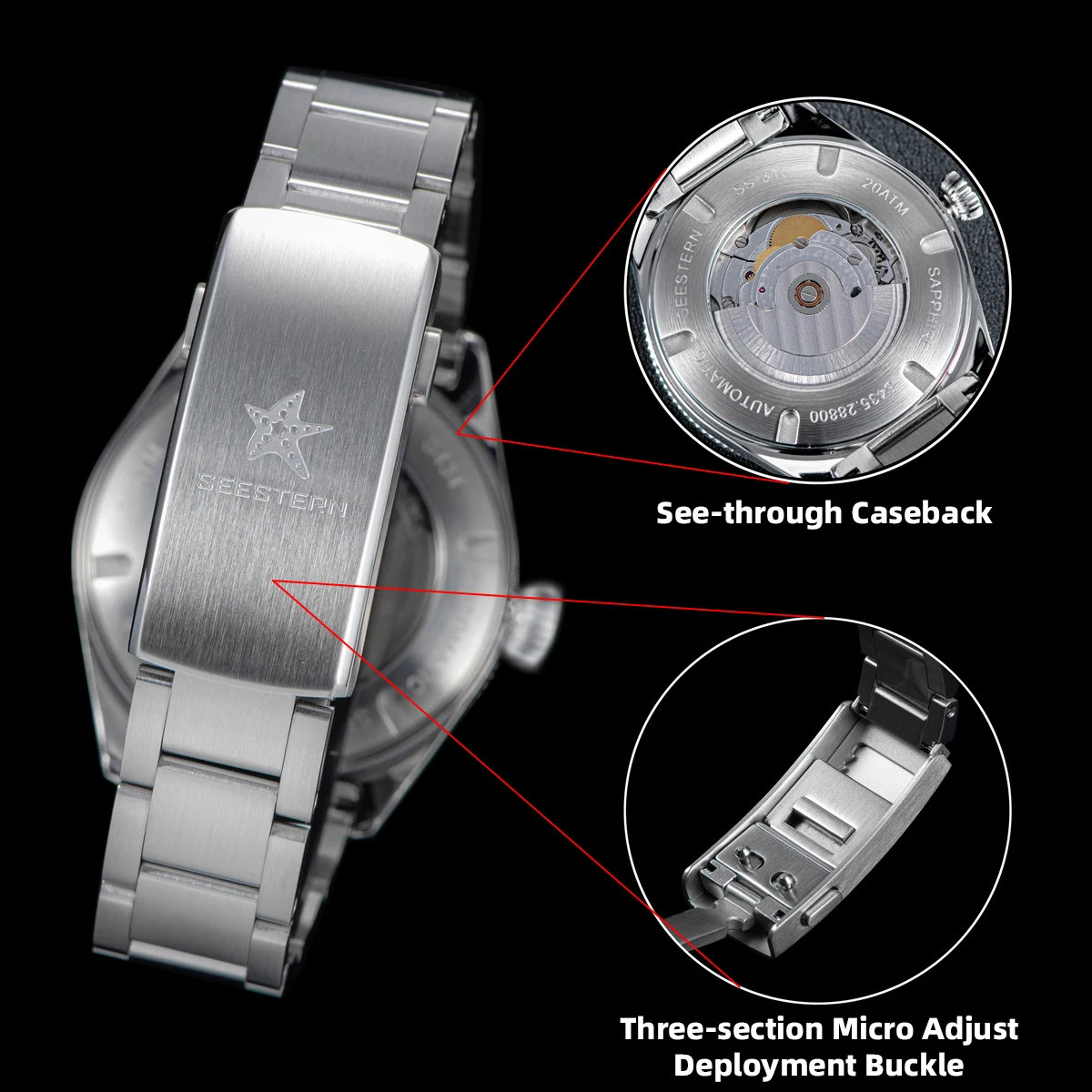 SEESTERN Diveing Watch of Men Automatic Mechanical Wristwatches 20bar Waterproof Sapphire ST2130 Movement BGW9 Luminous S435 240419