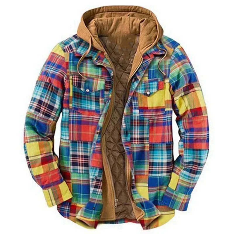 Mens flannel shirt jacket with hood plain weave bedding lining winter coat thick hoodie mens wool thick warm lining shirt 241120