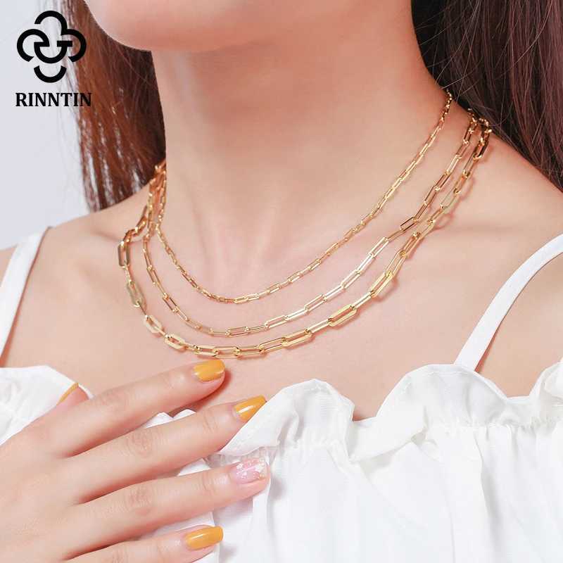 Rinntin Silver 925 Real Paperclip Neck Chain with 14k Gold Plated Fashion Chain Necklaces for Wen Men Silver Jewelry SC39 X250516