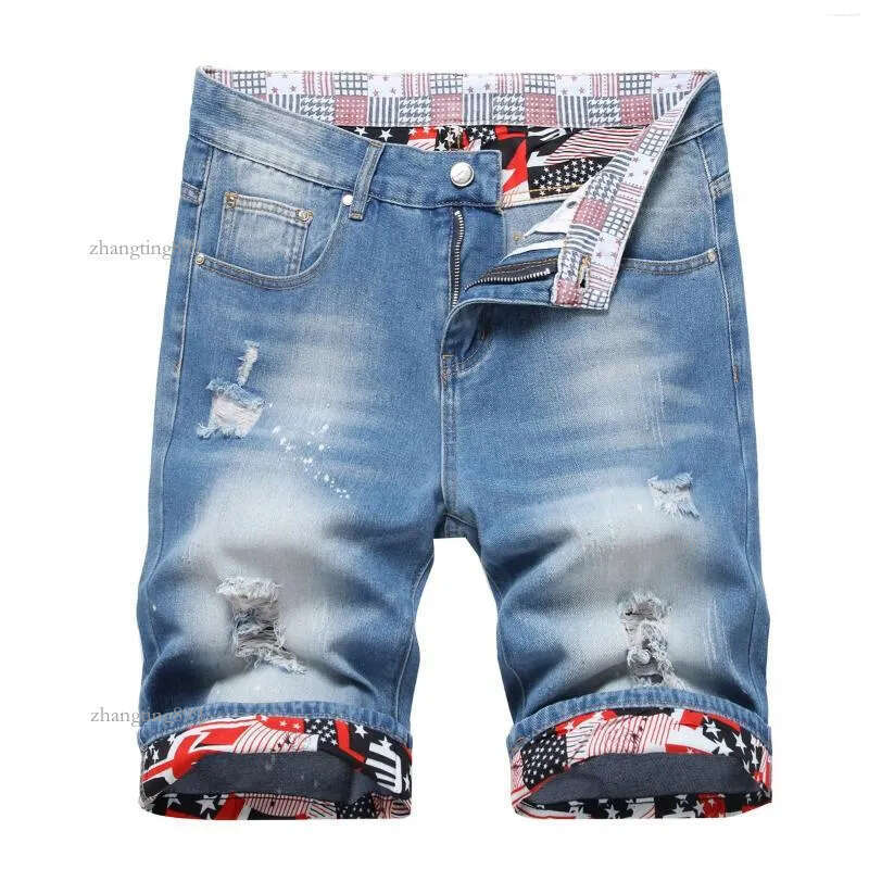 Men's Jeans Men Light Blue Denim Shorts Summer Male Holes Short Man Fashion Ripped Straight Fit Size 42