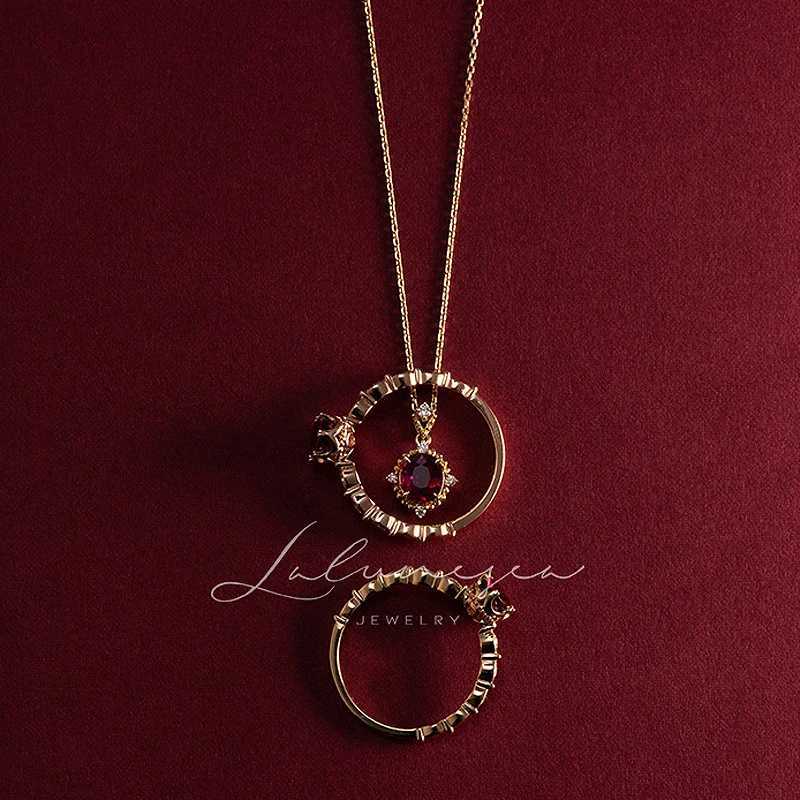 Retro 925 sterling silver ruby 18K gold-plated chain necklace with garnet zircon exquisite womens necklace party jewelry X241123
