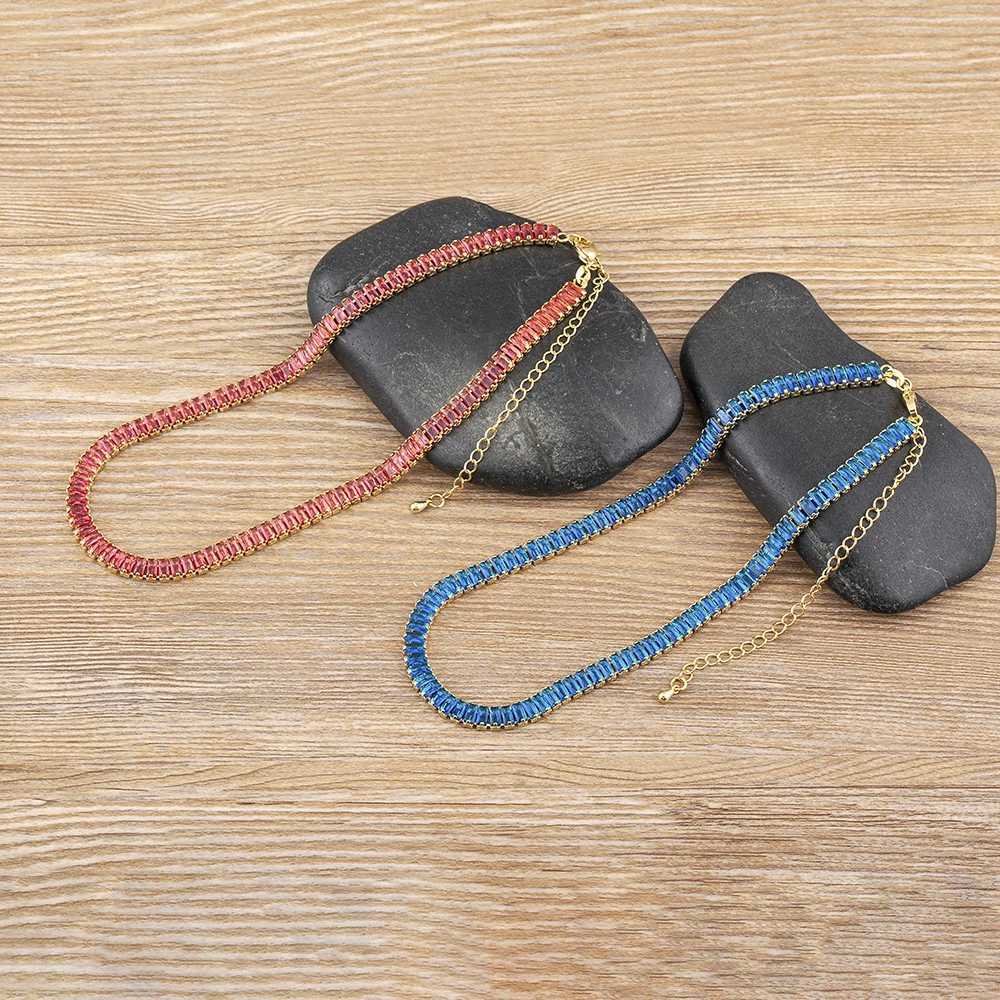 Nidin Classic Color Tennis Necklace Mens and Womens Rectangular Zircon Necklace Jewelry Adjustable Wedding Party Gift X241123
