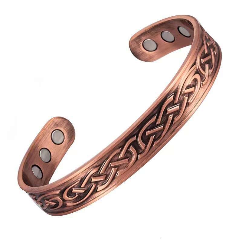 Men's Red Copper TEMU Fashion Personalized Stripe Magnet Water Wave Bracelet
