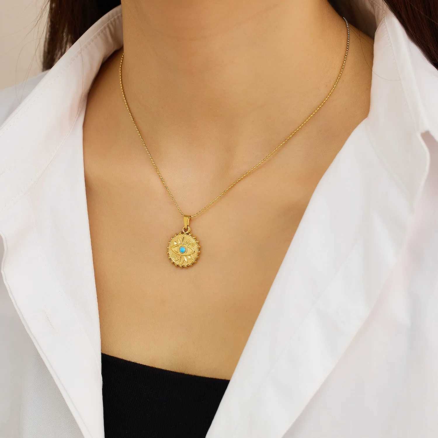 Vintage Eight n Star Titanium Steel Necklace with Zircon 18K Gold Plated Waterproof Non-Tarnish Chains Jewelry for Women GirlsX241123