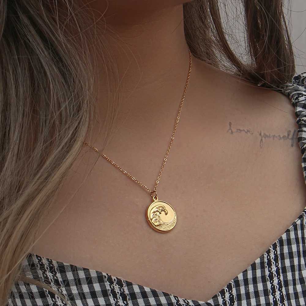 Creative Design Tarnish Free Stainl Steel 18k Gold Plated Golden Sea Wave Necklace Stereoscopic Coin Necklaces For WomenX241123