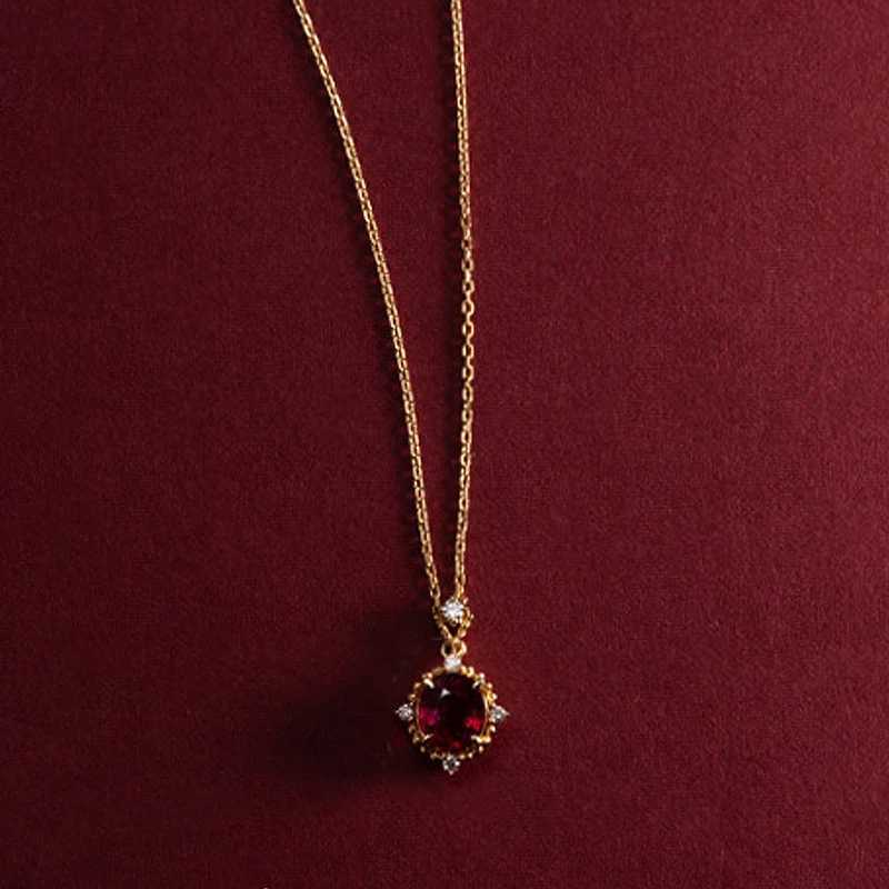 Retro 925 sterling silver ruby 18K gold-plated chain necklace with garnet zircon exquisite womens necklace party jewelry X241123