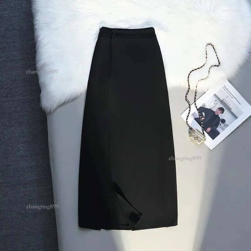 Skirts Korean Style A Line Long Women Spring Summer High Waist Split Skirt Woman Elegant Office Midi Ladies