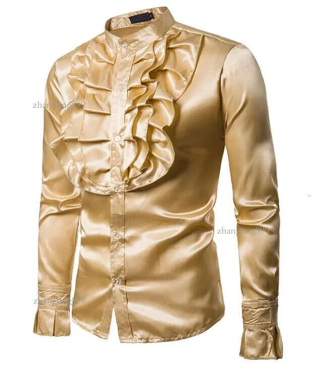 Men's Dress Shirts Autumn Arrival Mens Slim Frill Ruffle Stand Collar Fancy Clothing Wedding Party Stylish Formal Shirt Tops S-2XL - view 9