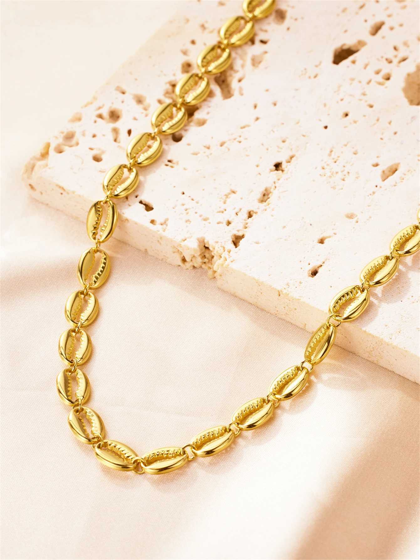 18k Gold Plated Stainl Steel Shell Chain Necklace For Men Women Choker Jewelry Birtay GiftX241123