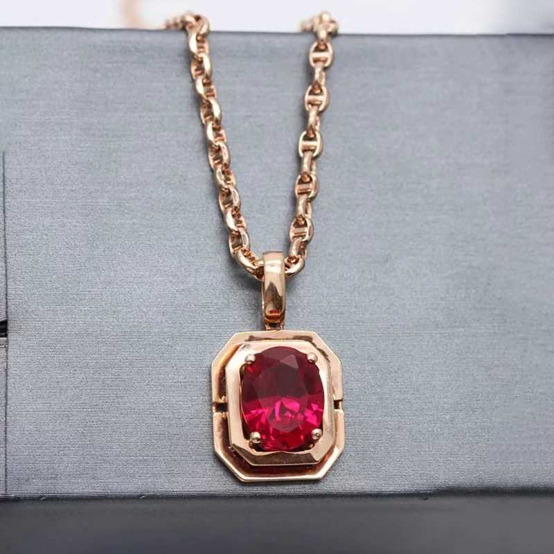 585 Purple Gold Pendant Plated with 14K Rose Gold Set with Square Ruby Necklace Elegant and Graceful Necklace Wedding Jewelry X241123