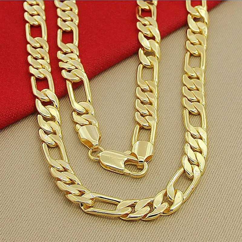 High quality mens 8mm 24 inch 60cm gold necklace 24k yellow gold Figaro chain necklace mens luxury jewelry X241123