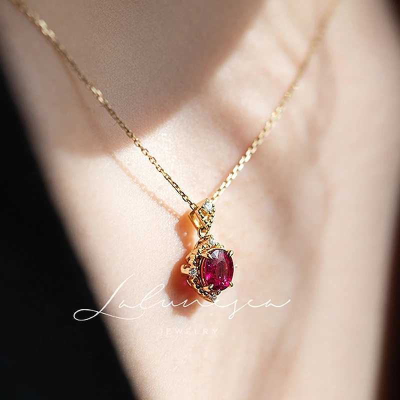 Retro 925 sterling silver ruby 18K gold-plated chain necklace with garnet zircon exquisite womens necklace party jewelry X241123