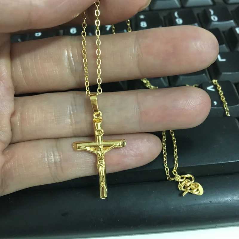 New genuine 24K gold necklace with gold-plated cross necklace suitable for both women and mens jewelry gifts X241123