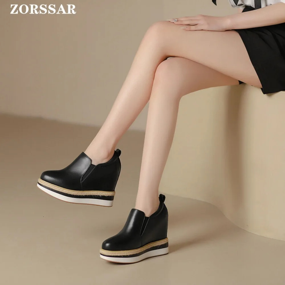 12cm leather platform wedge womens sports shoes hidden high heels casual breathable height increased white vulcanized shoes 241122 - view 5