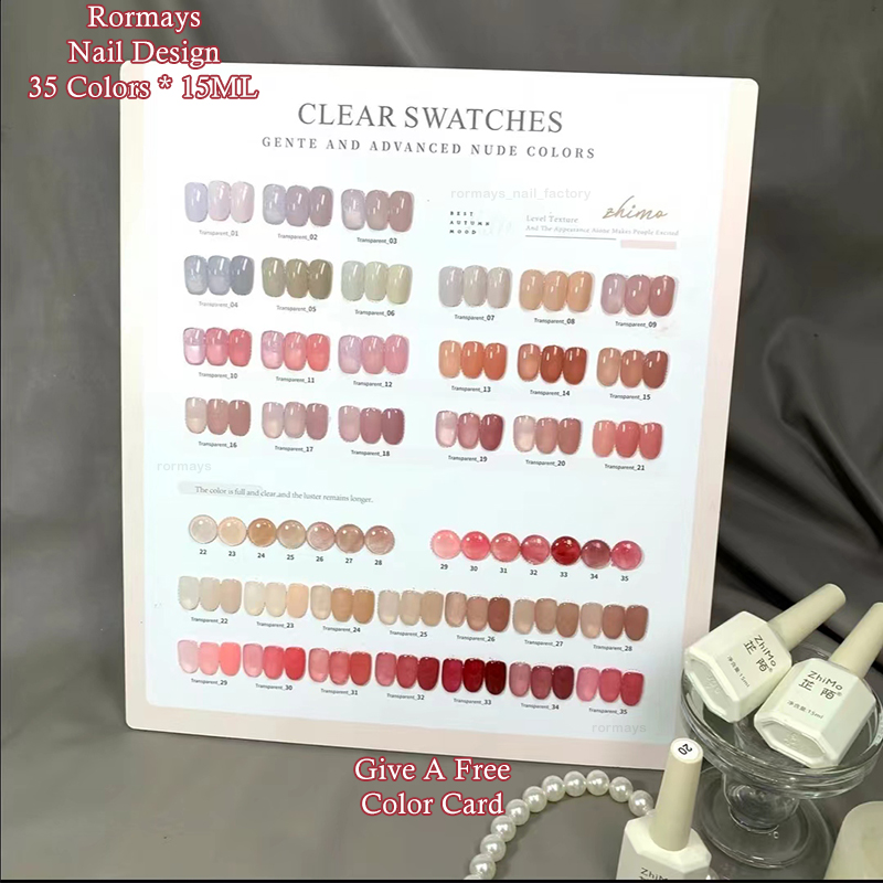 Rormays Ice Transparent Bare gel Polishing 35PCS Jade Grease Bare Varnish gel UV LED Impregnating Primer Pink gel Salon Art Wholesale Factory 15ML