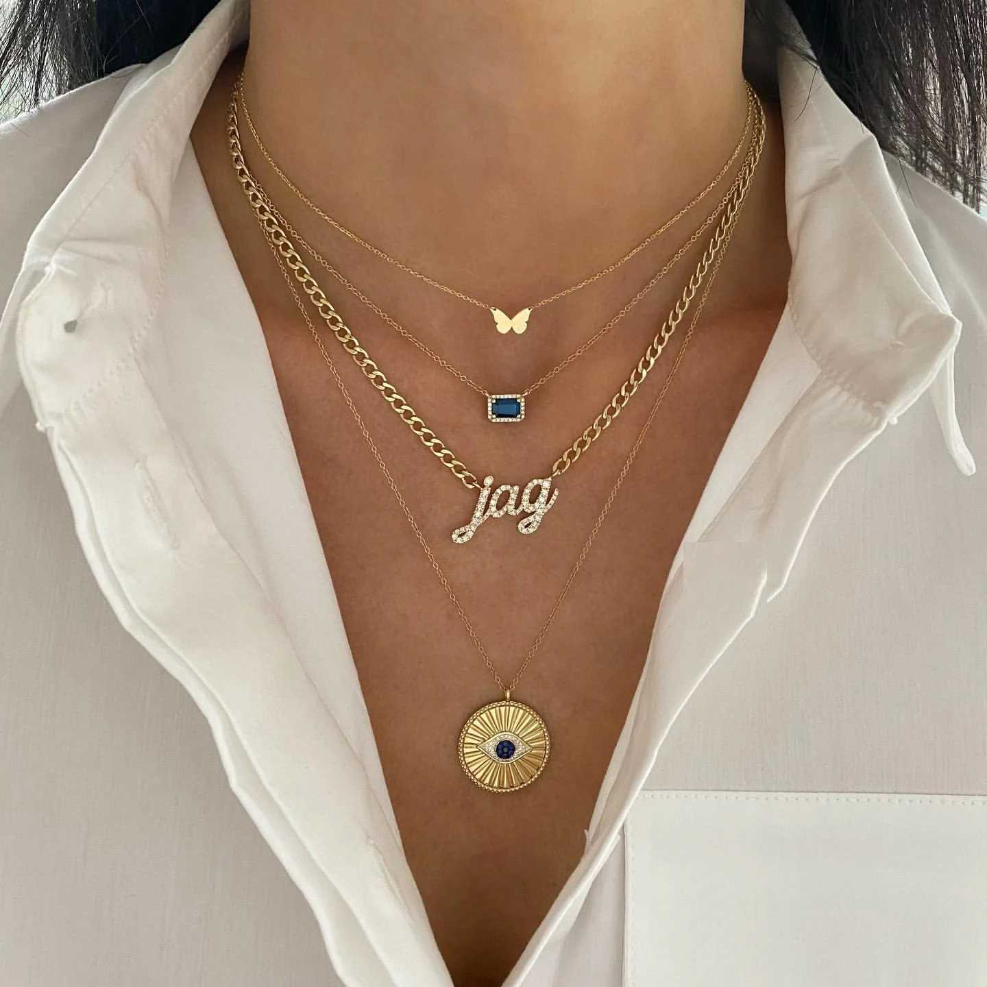 New 925 silver coin with blue Evil Eye pendant necklace covered with cubic zirconia 18K gold-plated suitable for womens exquisite jewelry X241123