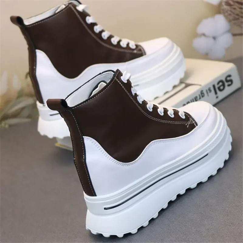 Autumn Top Womens Shoe Platform PU Leather Wedge Hidden Boots Winter Thick Sports Shoes 241129