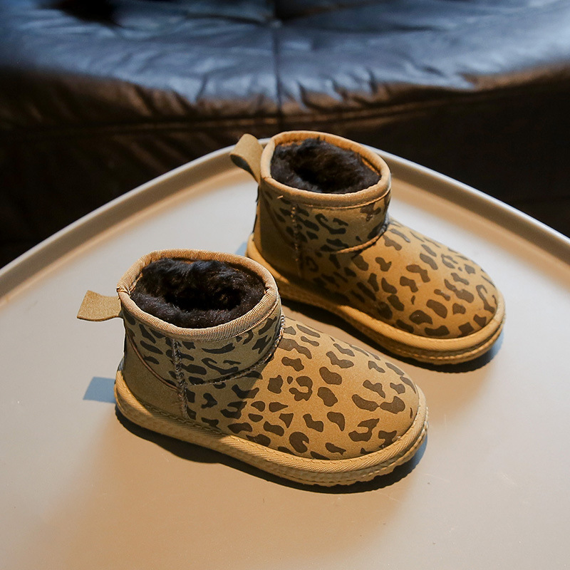 Kid Winter Plush Boots For Children Trend Fashion Leopard Teenager Littlesprouts Girl's Snow Boots Soft-soled Thick Warm Faux Fur Cotton Shoes To