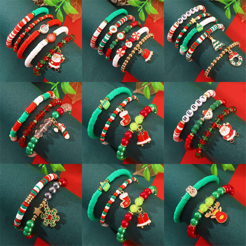 Temu hot selg new fashionable soft ceramic bead Christmas set Santa Claus bracelet