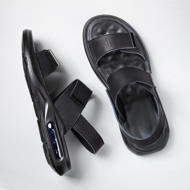 Sandals Men Open Toe Flat Leather Mens Summer Shoe Casual Comfortable Soft Beach Footwear Male atillas De Hombre
