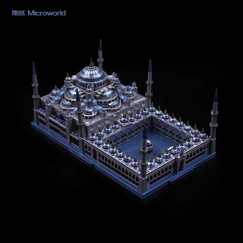 Microworld 3D metal puzzle blue mosaic building model DIY 3D laser cutting puzzle model nano puzzle toy adult gift X241122